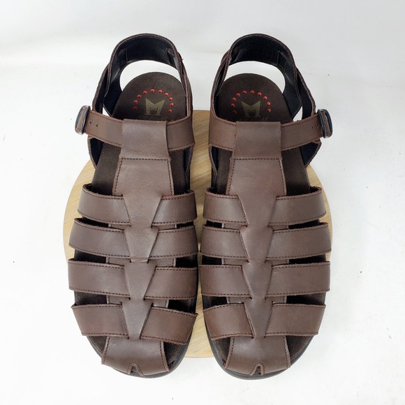 Mephisto Sam Sandals Mens 44 Brown Leather Adjustable Fisherman‎ Comfort Shoes
